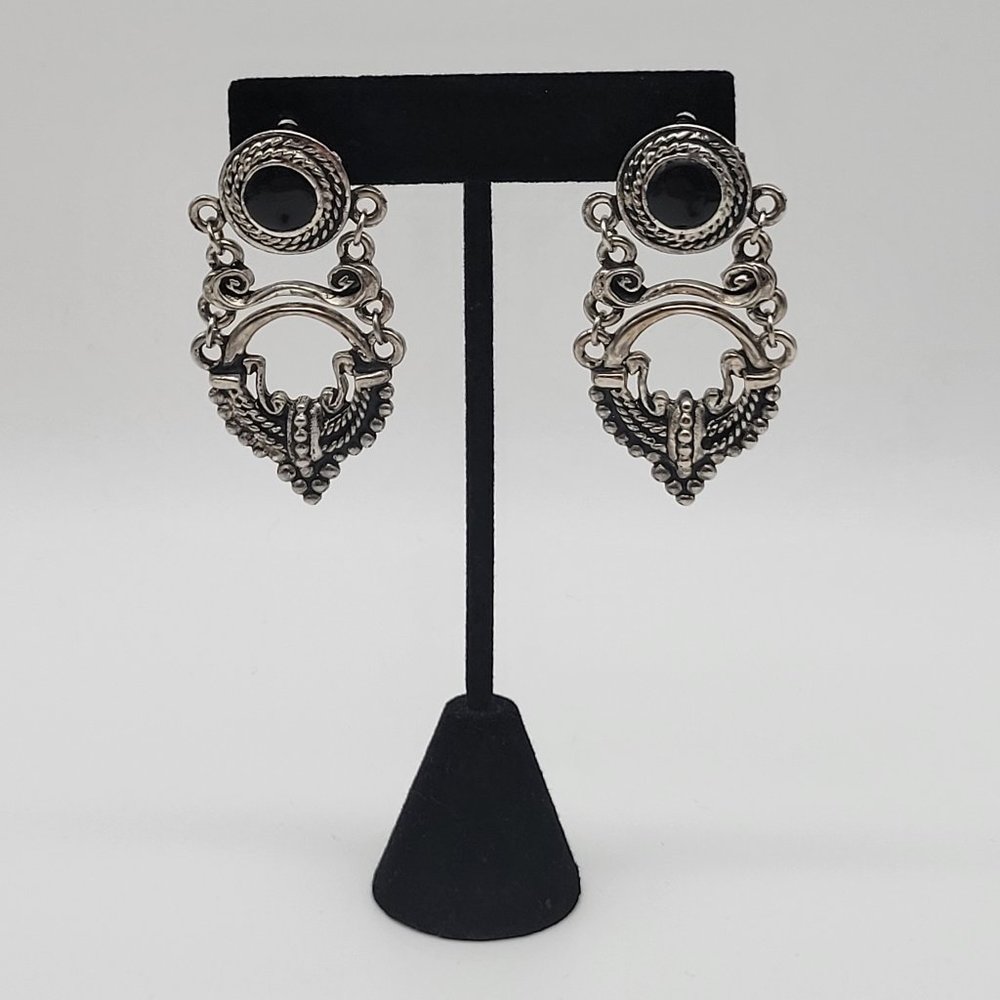 MOSAIQUE PARIS Earrings Vintage French Designer Earrings Black Enamel Filigree